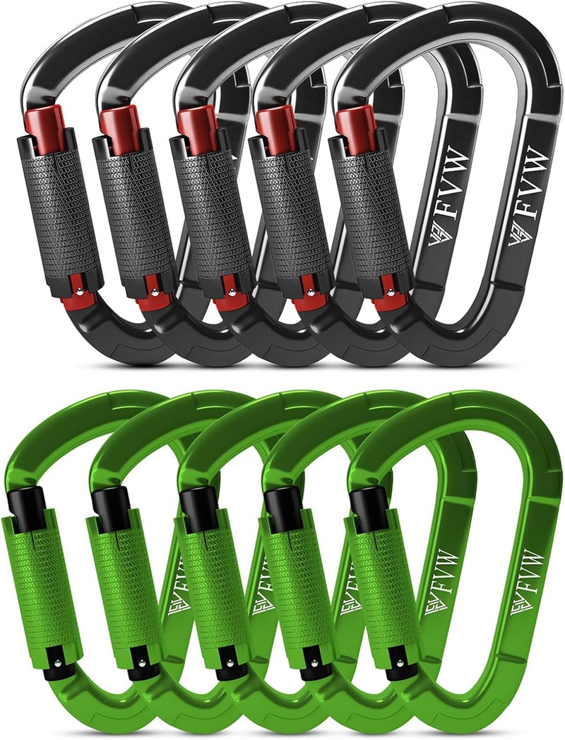 FVW Auto Locking Rock Climbing Carabiner Clips,Professional 25KN (5620 lbs) Heavy Duty Caribeaners for Rappelling Swing Rescue & Gym etc, Large D-Shaped Carabiners - Image 1